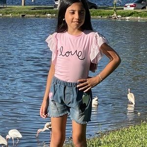 Pink Shirt Love Short Denim with Heart size 6 Girl